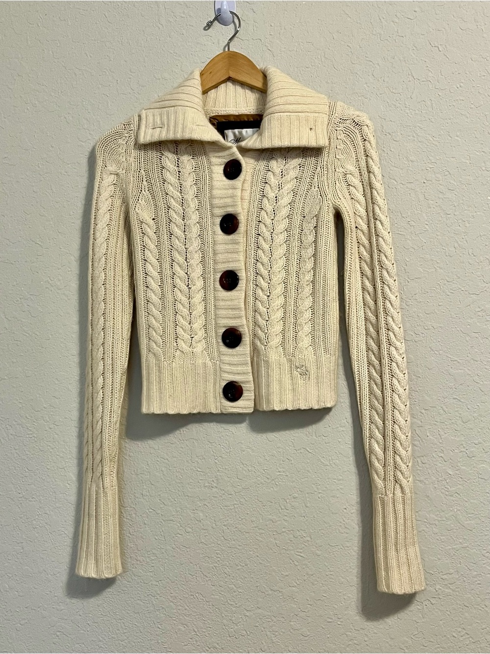 Vintage Y2K Abercrombie & Fitch Cardigan S Cable Knit Cashmere Funnel Neck